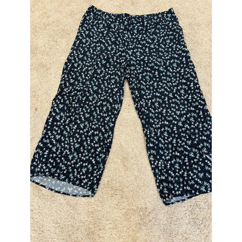 J.Jill Floral Wide Leg Pants Navy Plus Size 2XL Boho Cottagecore Rayon Flowy